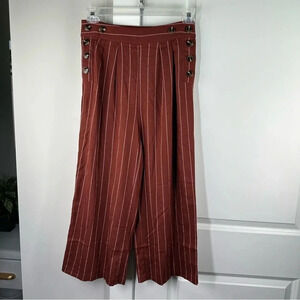 JOA Russet Pinstriped‎ Wide Leg Cropped Pants size Small Button Detail Business